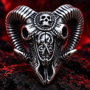Bague Tête de Mort Baphomet Acier