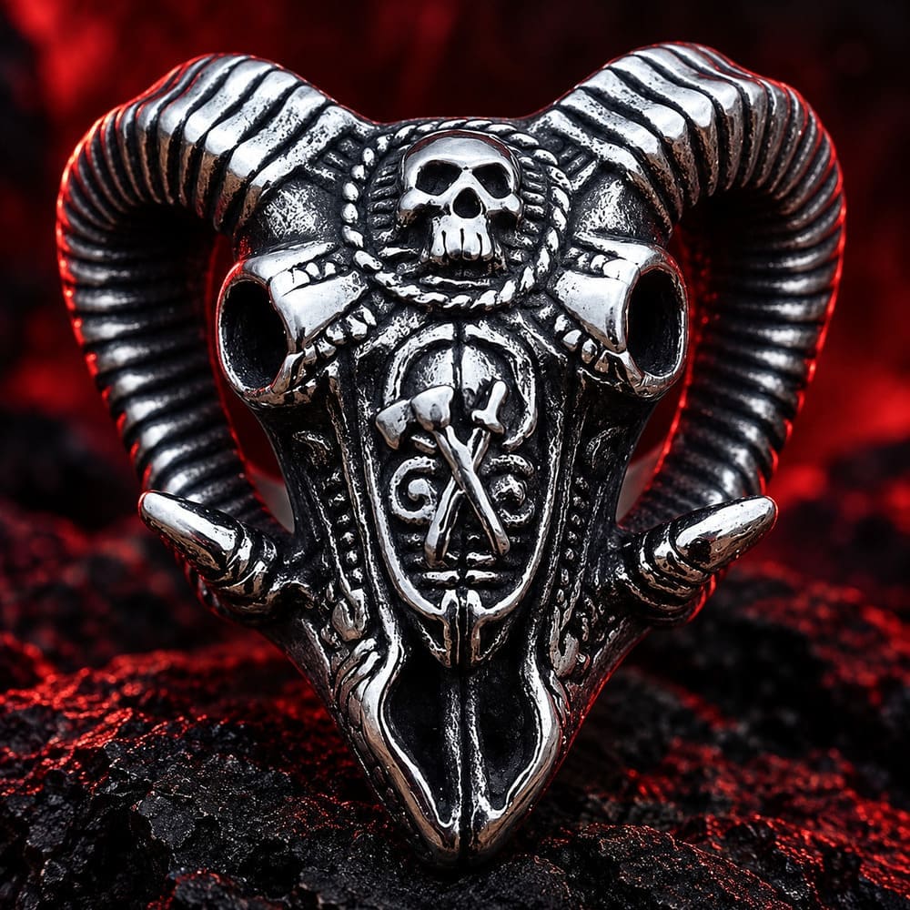 Bague Tête de Mort Baphomet Acier