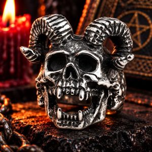Bague Tête de Mort Bélier Satanique Acier