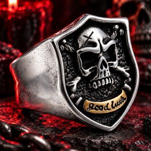 Bague Tête de Mort Bonne Chance Acier