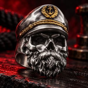 Bague Tête de Mort Capitaine Marin Acier