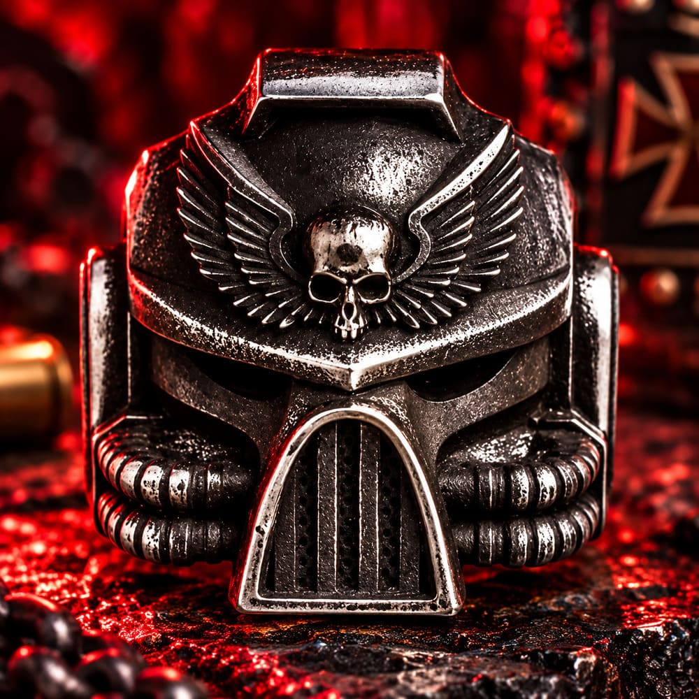 Bague Tête de Mort Casque Futuriste Acier
