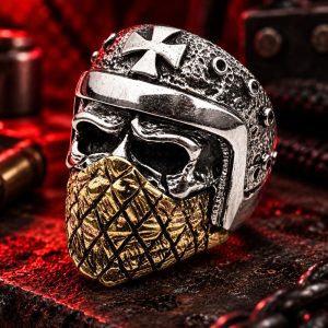 Bague Tête de Mort Casque des Templiers | Acier