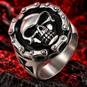 Bague Tête de Mort Chaines d'Enfer | Acier