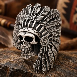 Bague Tête de Mort Chef Indien Acier