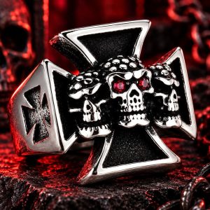 Bague Tête de Mort Croix Pattée des Templiers | Acier