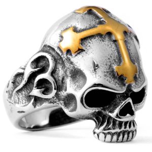 Bague Tete de Mort Croix Templiere