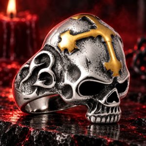 Bague Tête de Mort Croix Templière Acier