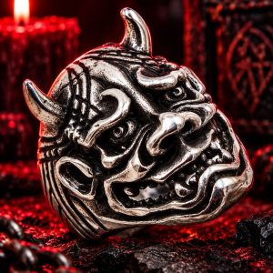 Bague Tête de Mort Démon Japonais - Hannya | Acier