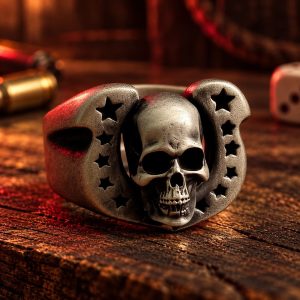 Bague Tête de Mort Etoilée Acier
