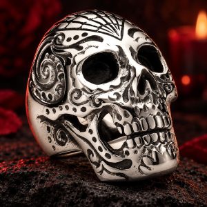 Bague Tête de Mort Fantaisie Mexicaine Acier