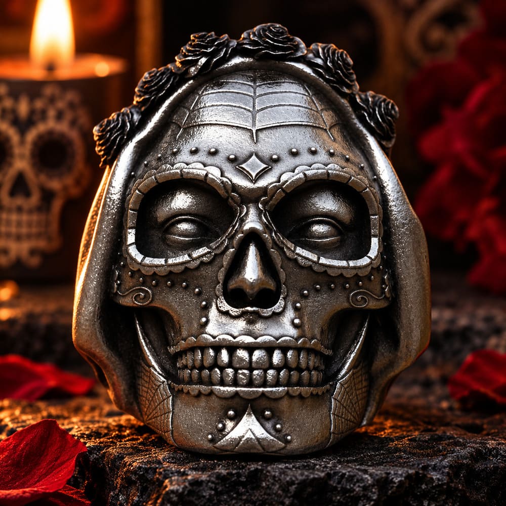 Bague Tête de Mort Femme Mexicaine Acier