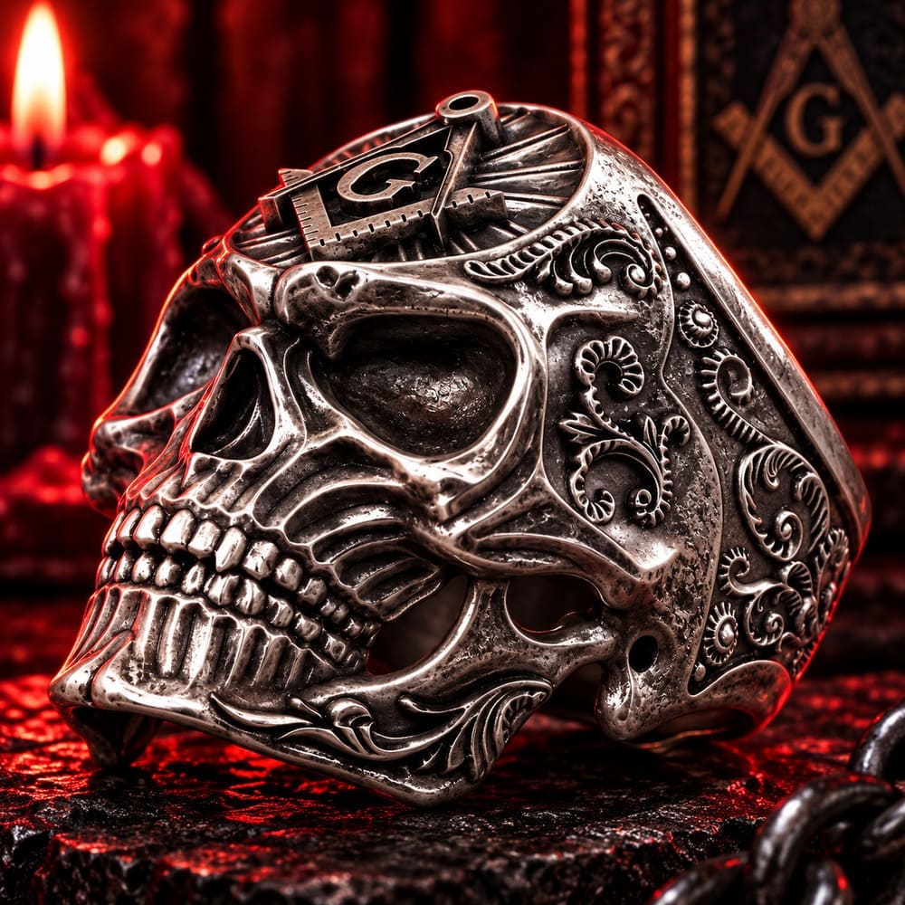 Bague Tête de Mort Franc Maçonnerie Acier