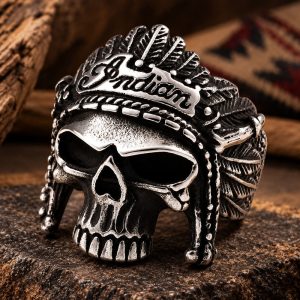 Bague Tête de Mort Guerrier Indien | Acier