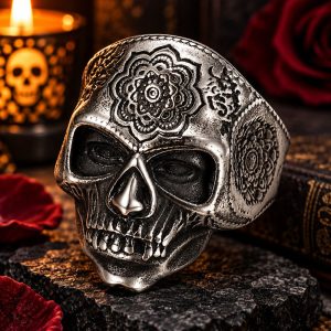 Bague Tête de Mort Mandala Acier