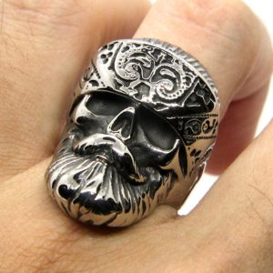 Bague Tete de Mort Biker à Bandana et Barbe