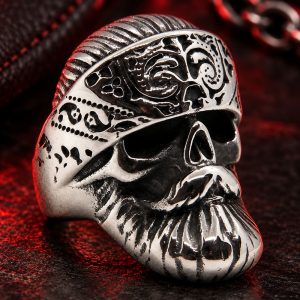 Bague Tête de Mort Motard Barbu Acier