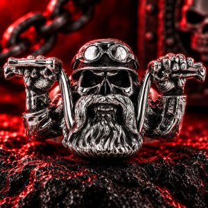 Bague Tête de Mort Motard des Abimes | Acier