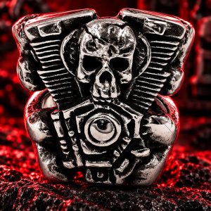 Bague Tête de Mort Moteur Infernal Acier
