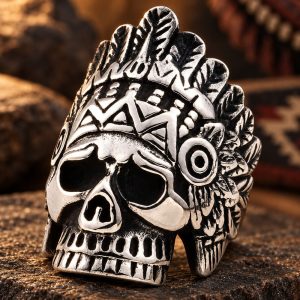 Bague Tête de Mort Nayati l’Indien Acier