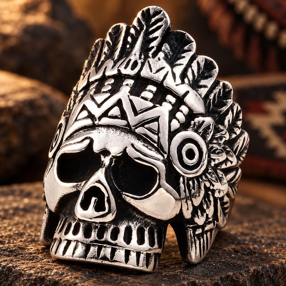 Bague Tête de Mort Nayati l’Indien Acier