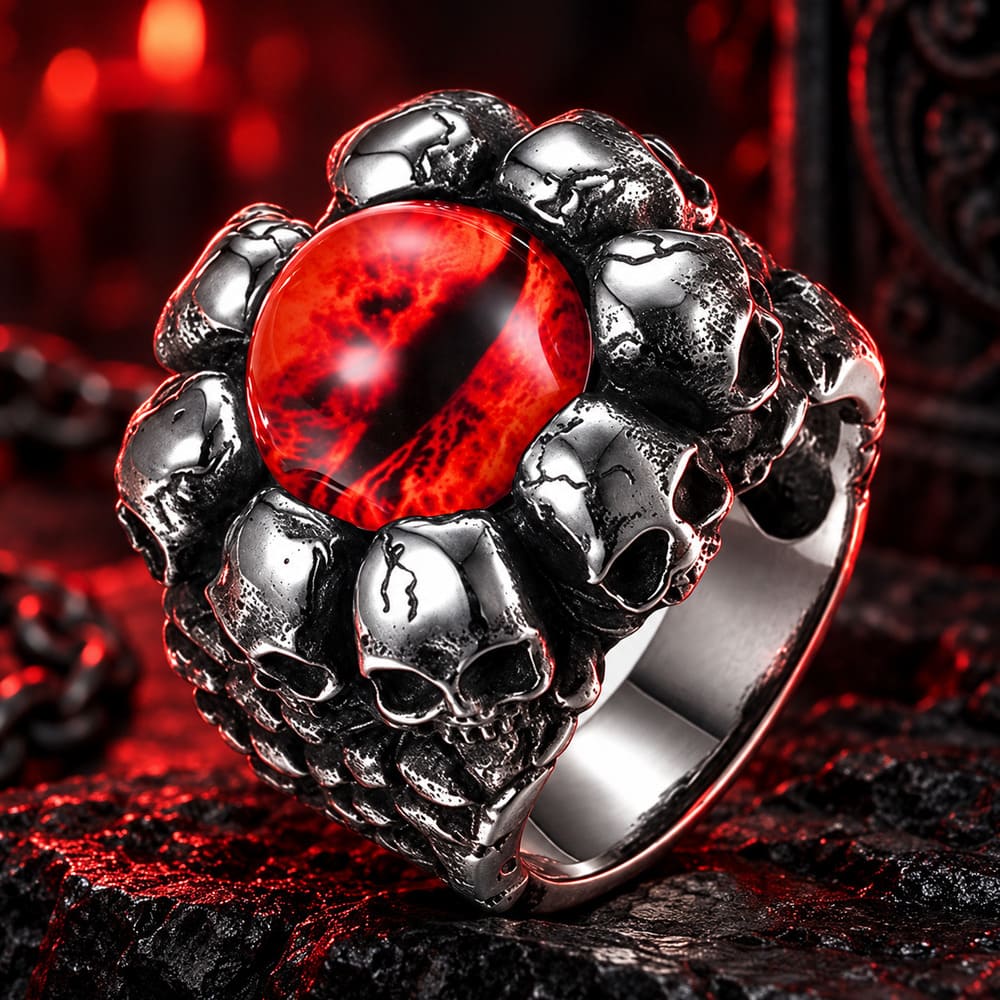 Bague Tête de Mort Œil de Sauron Acier