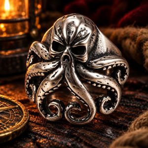 Bague Tête de Mort Pieuvre des Abimes Acier