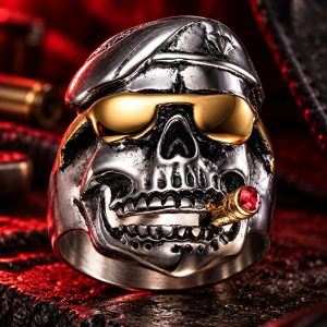 Bague Tête de Mort Pilote Militaire Acier