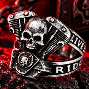 Bague Tête de Mort Pistons d'Enfer | Acier