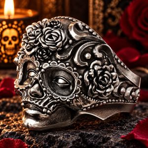 Bague Tête de Mort Santa Muerte Féminine Acier