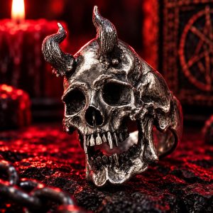 Bague Tête de Mort Satanique Acier