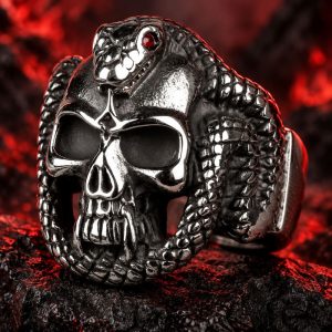 Bague Tête de Mort Serpent Mortel | Acier