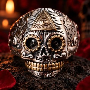 Bague Tête de Mort Steampunk Occulte Acier
