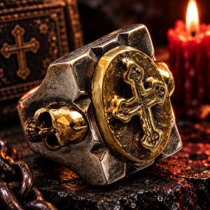 Bague Tête de Mort Templiers Immortels Acier