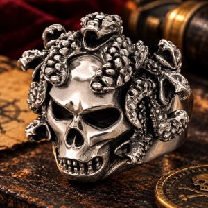 Bague Tête de Mort Tentacules d’Infini Acier