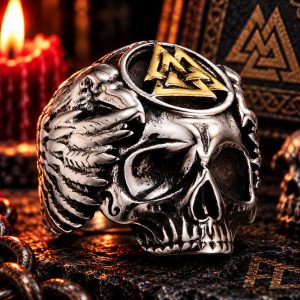 Bague Tête de Mort Valknut Acier
