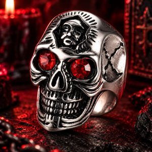 Bague Tête de Mort Yeux Diaboliques Acier