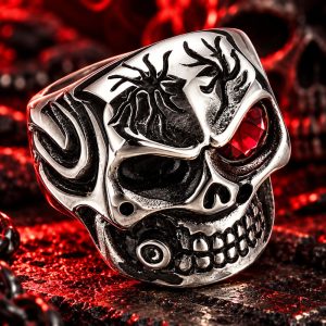 Bague Tête de Mort Douille de Bouche Acier