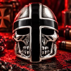Bague Tête de Mort Croix Chrétienne | Acier