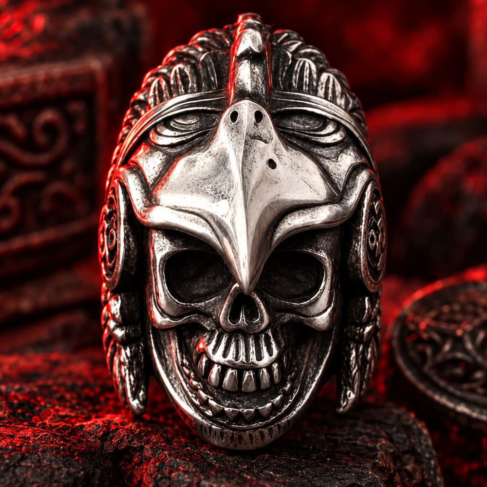 Bague Tête de Mort Aztèque Acier