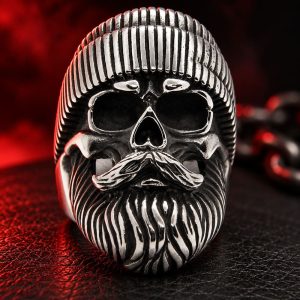 Bague Tête de Mort Barbue | Acier