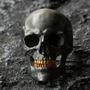 Bague Tête de Mort Dents Dorées