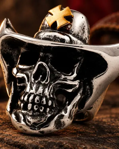 Bague Tête de Mort Cow-Boy Croisé | Acier