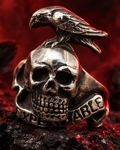 Bague Tête de Mort Corbeau Carnassier | Acier