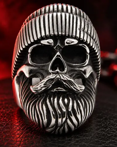 Bague Tête de Mort Barbue | Acier